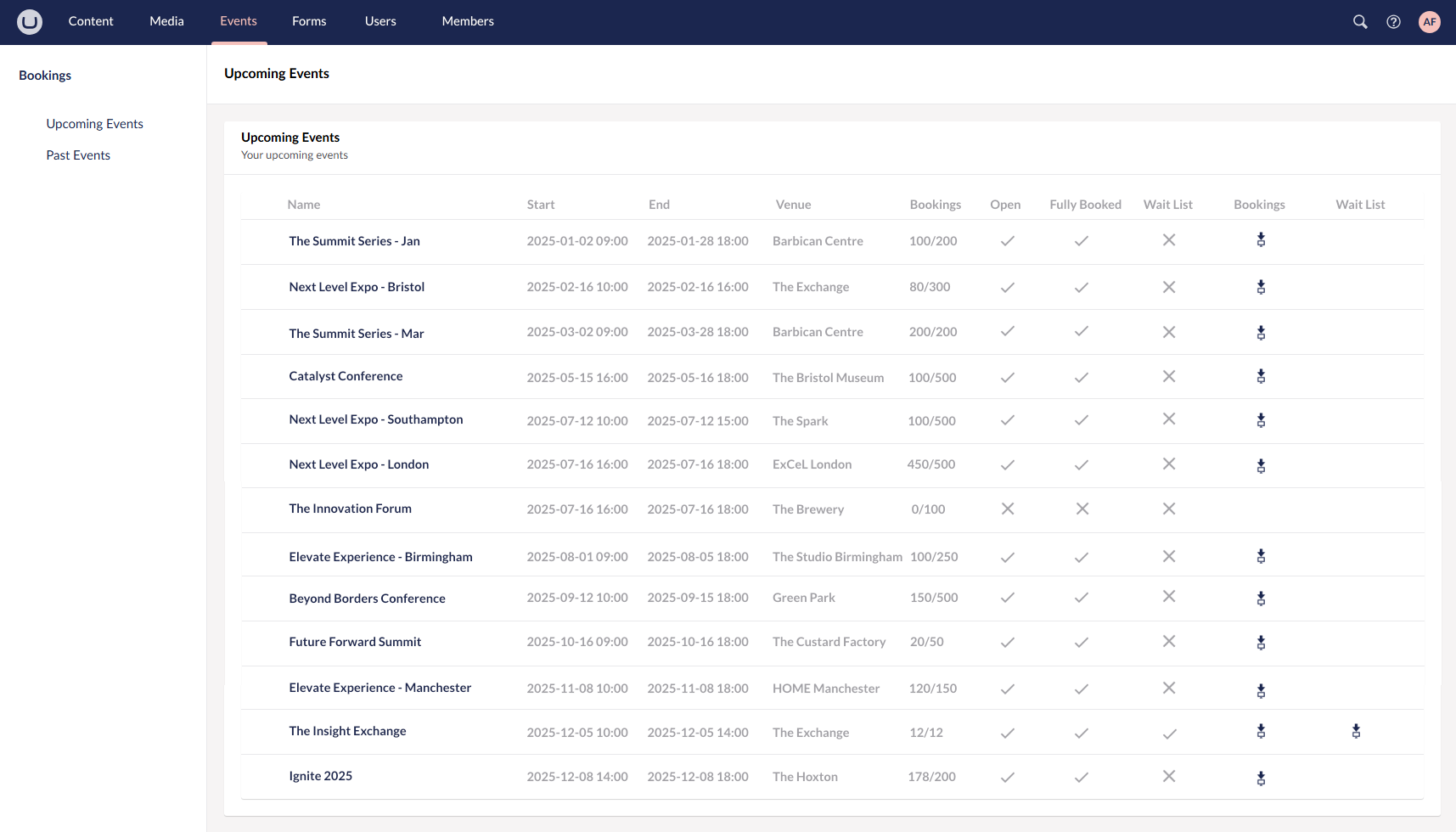 Booking Momentum Event Listing